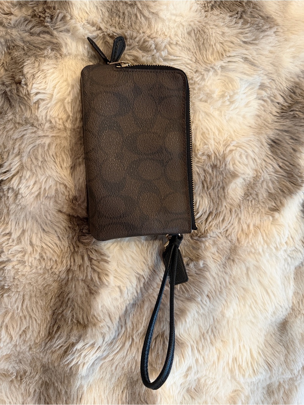 Coach Dark Brown Signature Double-Zip Wristlet with Gold Logo - Picture 2 of 4